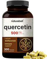 NatureBell Quercetin 500mg bottle and capsules on white background