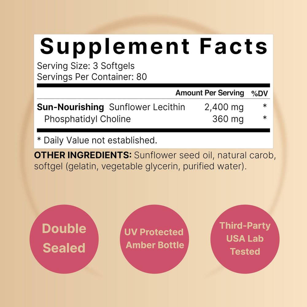 Close-up of NatureBell Sunflower Lecithin 2400mg bottle label