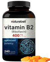NatureBell Vitamin B2 Riboflavin 400mg bottle and capsules – front view