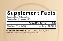 Close-up of label showing 400mg per serving of Riboflavin (Vitamin B2)