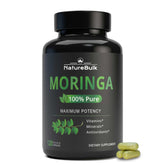 Front view of NATUREBULK Moringa Oleifera leaf capsules 880mg