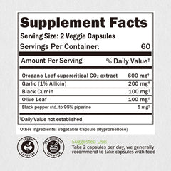 Capsules representing 600mg oregano oil per serving