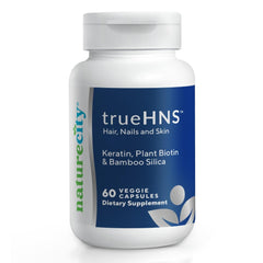 NatureCity True-HNS bottle showing 60 veggie capsules for hair, nails and skin