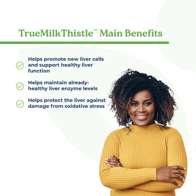 Close-up of TrueMilkThistle capsules inside bottle