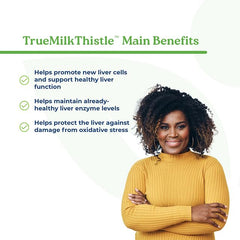 Close-up of TrueMilkThistle capsules inside bottle