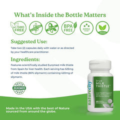 Lifestyle shot of NatureCity TrueMilkThistle on a kitchen counter with bottle