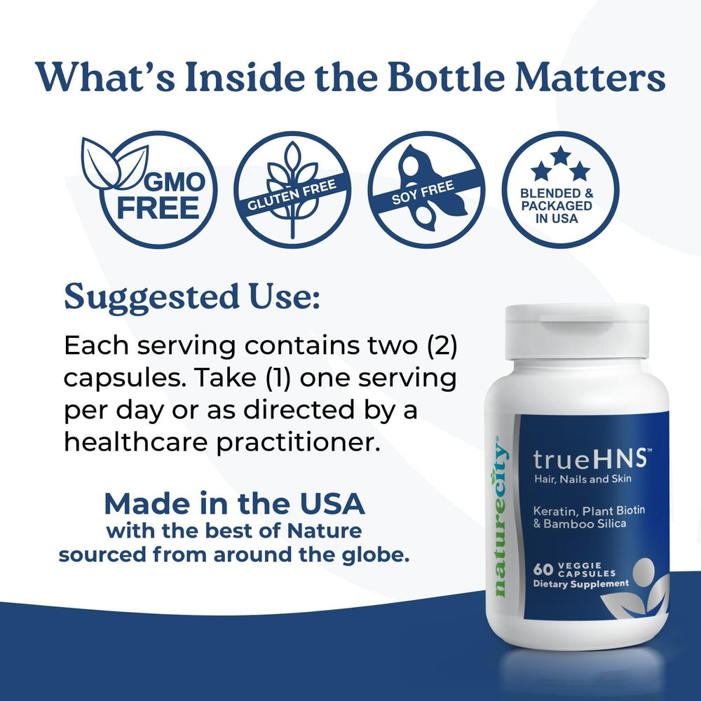 Made in USA cGMP-certified NatureCity True-HNS supplement bottle