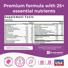 Close-up of NatureGenX Prenatal ingredients: methylfolate, iron, B12, choline