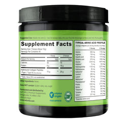 Supplement facts label for Naturelo Collagen Peptide Powder