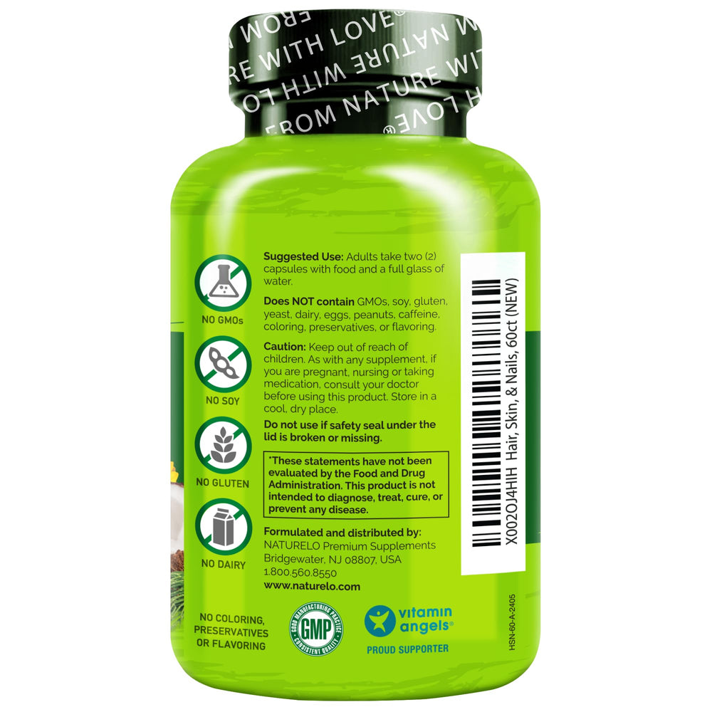 Capsules poured from bottle for NATURELO supplement