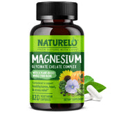 Front label of NATURELO Magnesium Glycinate Chelate Complex with 120 capsules