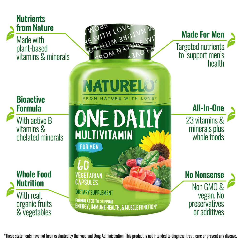 Close-up of Naturelo One Daily Multivitamin for Men capsules