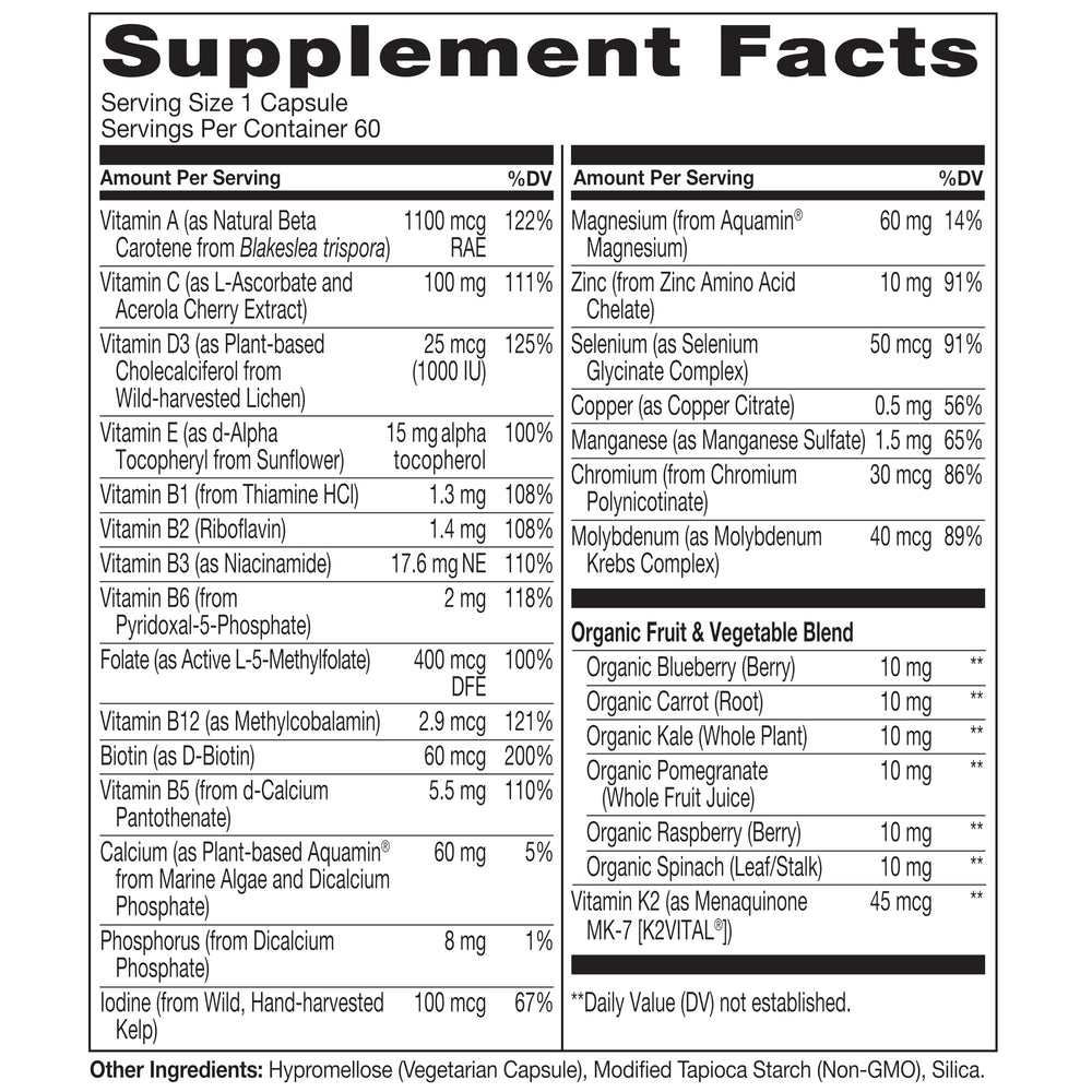 Organic whole foods ingredients in Naturelo 50+ formula