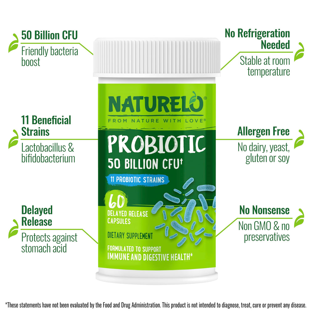 Bottle of NATURELO Probiotics 60 vegetarian capsules