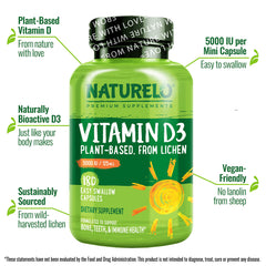 Label close-up of Naturelo Vitamin D3 5000 IU