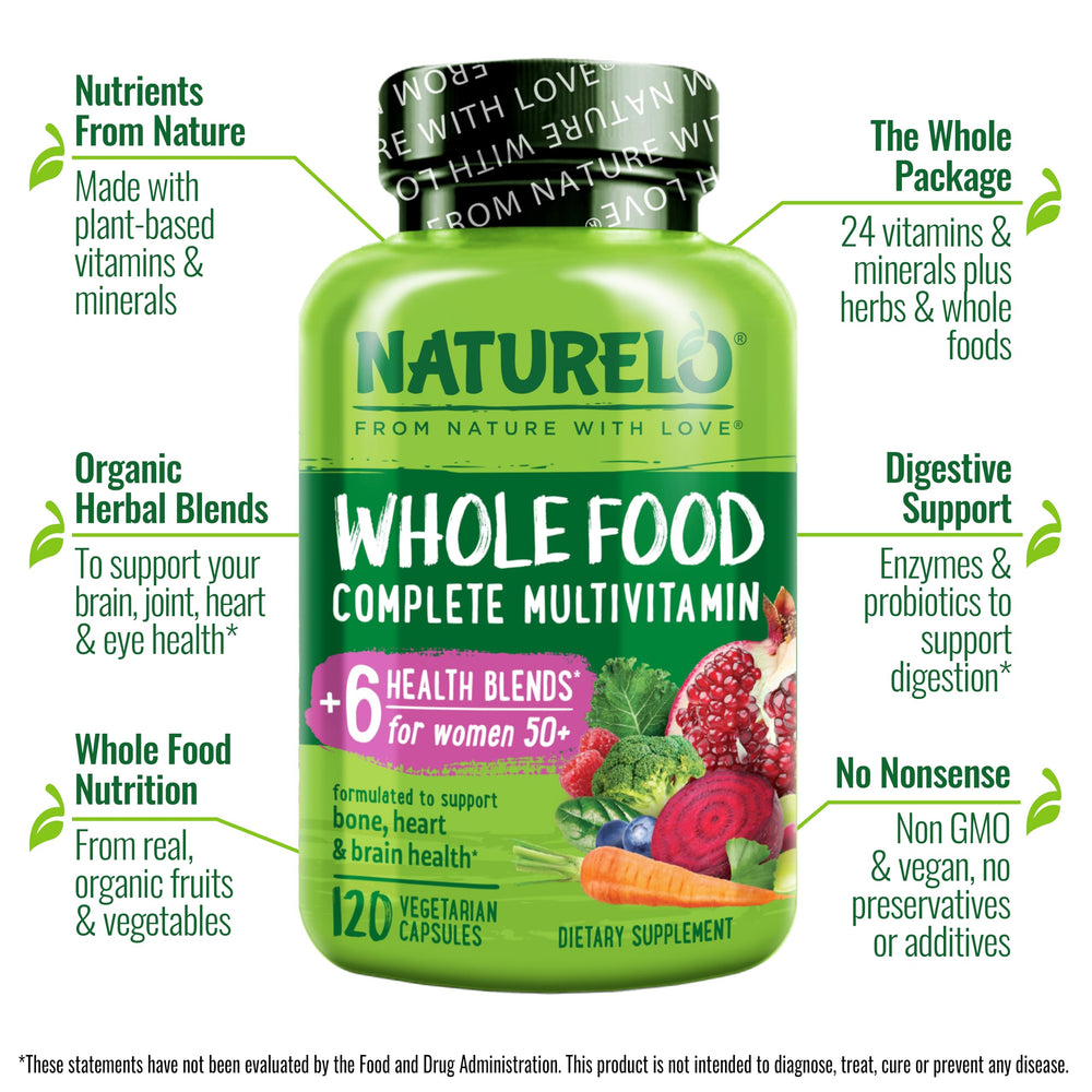 Naturelo bottle showing 120 vegan capsules