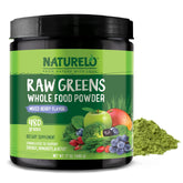 Front view of NATURELO Raw Greens Powder 480g Mixed Berry