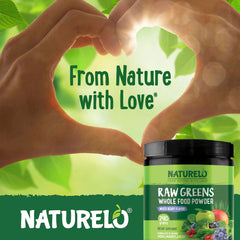 Closeup of product label on NATURELO greens powder