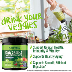 Spirulina, barley grass and wheat grass in NATURELO greens powder