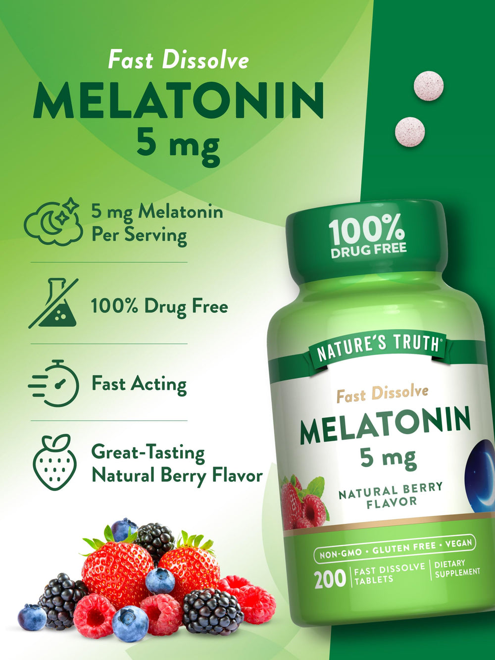 Front view of Nature's Truth melatonin packaging
