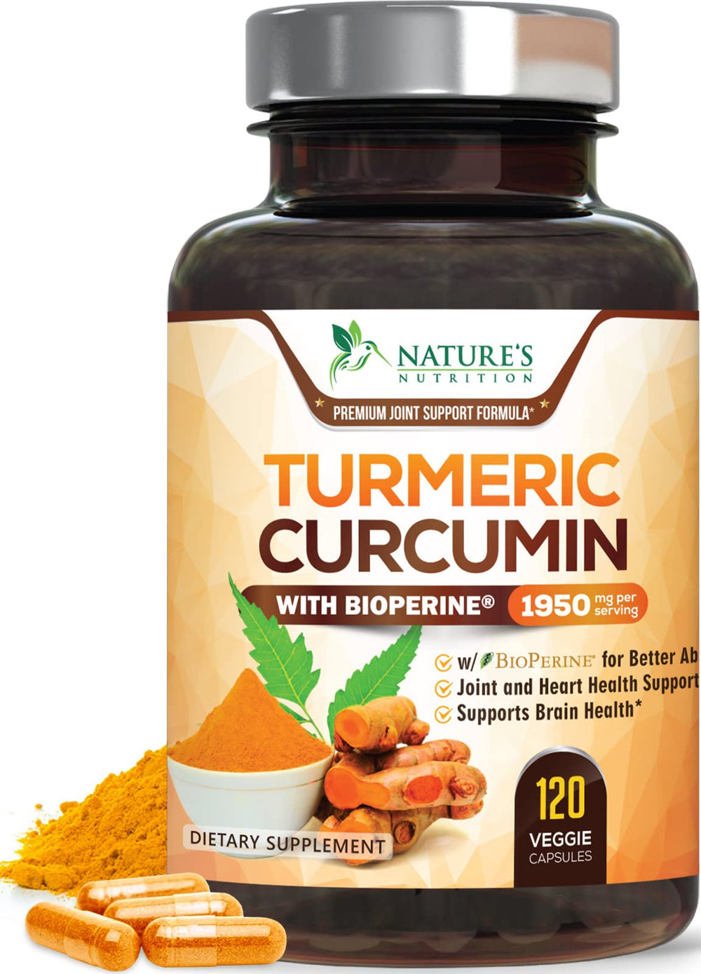 Nature's Nutrition turmeric curcumin bottle for daily joint support