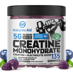 Natures Aid creatine gummy bottle with 135-count package for easy daily use