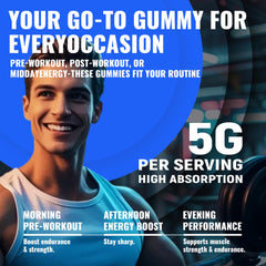 Natures Aid creatine gummy on gym bench beside water bottle for on-the-go use