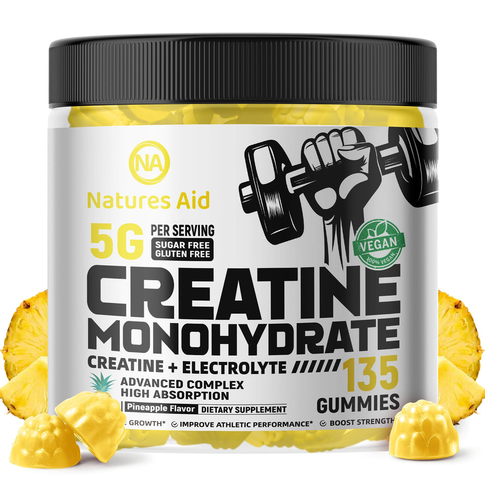 Front label of Natures Aid Creatine Monohydrate Gummies bottle