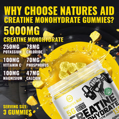 Serving size showing 3 gummies equals 5g creatine monohydrate