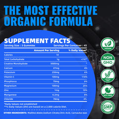Three gummies shown per serving to indicate serving size of 5 g.