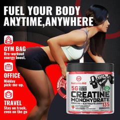 Natures Aid Creatine Monohydrate Gummies in hand suggests convenient post-workout use.