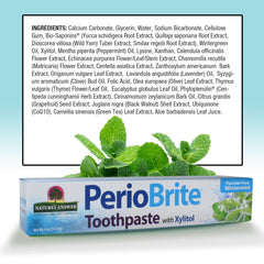 Tube of Nature's Answer Periobrite toothpaste on minty theme