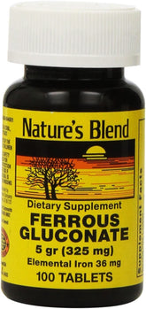 Nature's Blend Ferrous Gluconate bottle label close-up