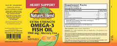 Close-up of Nature's Blend Fish Oil 1760 mg Omega-3 Extra Strength label