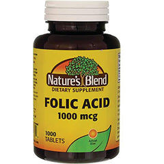 Bottle of Nature's Blend Folic Acid 1000 mcg with 1000 tabs