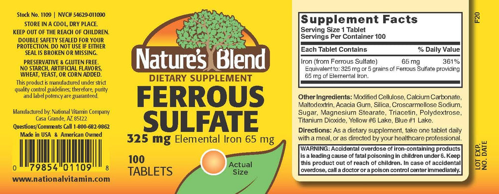 Nature's Blend iron supplement tablets 325mg