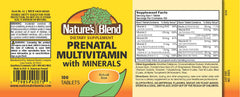 Close-up of Nature's Blend Prenatal Multivitamin label showing gluten-free claim