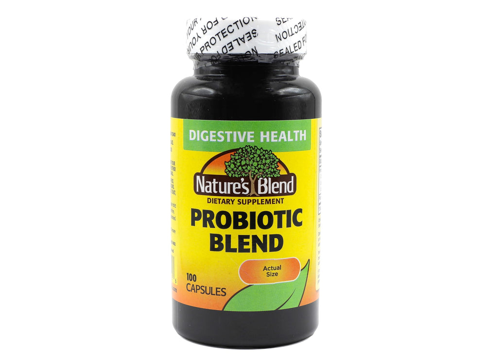 Nature's Blend Probiotic bottle with 100 capsules in white bottle