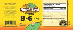 Close-up of Nature's Blend Vitamin B-6 50mg label