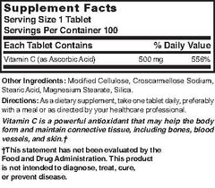 Supplement facts panel for Nature's Blend Vitamin C 500 mg