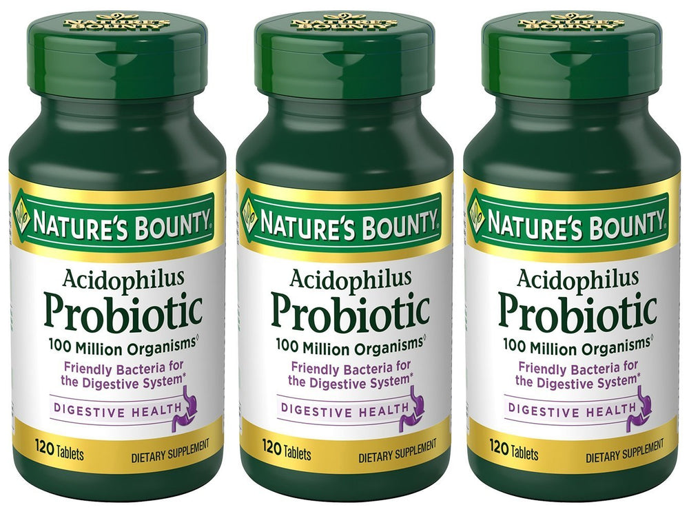 Nature's Bounty Acidophilus Probiotic 360 tablets (3 x 120-count bottles) packaging front