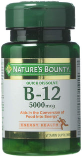 Bottle of Nature's Bounty Vitamin B-12 5000 mcg Quick Dissolve tablets