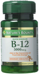 Bottle of Nature's Bounty Vitamin B-12 5000 mcg Quick Dissolve tablets