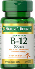 Nature's Bounty Vitamin B12 500mcg quick-dissolve tablets bottle with cherry flavor