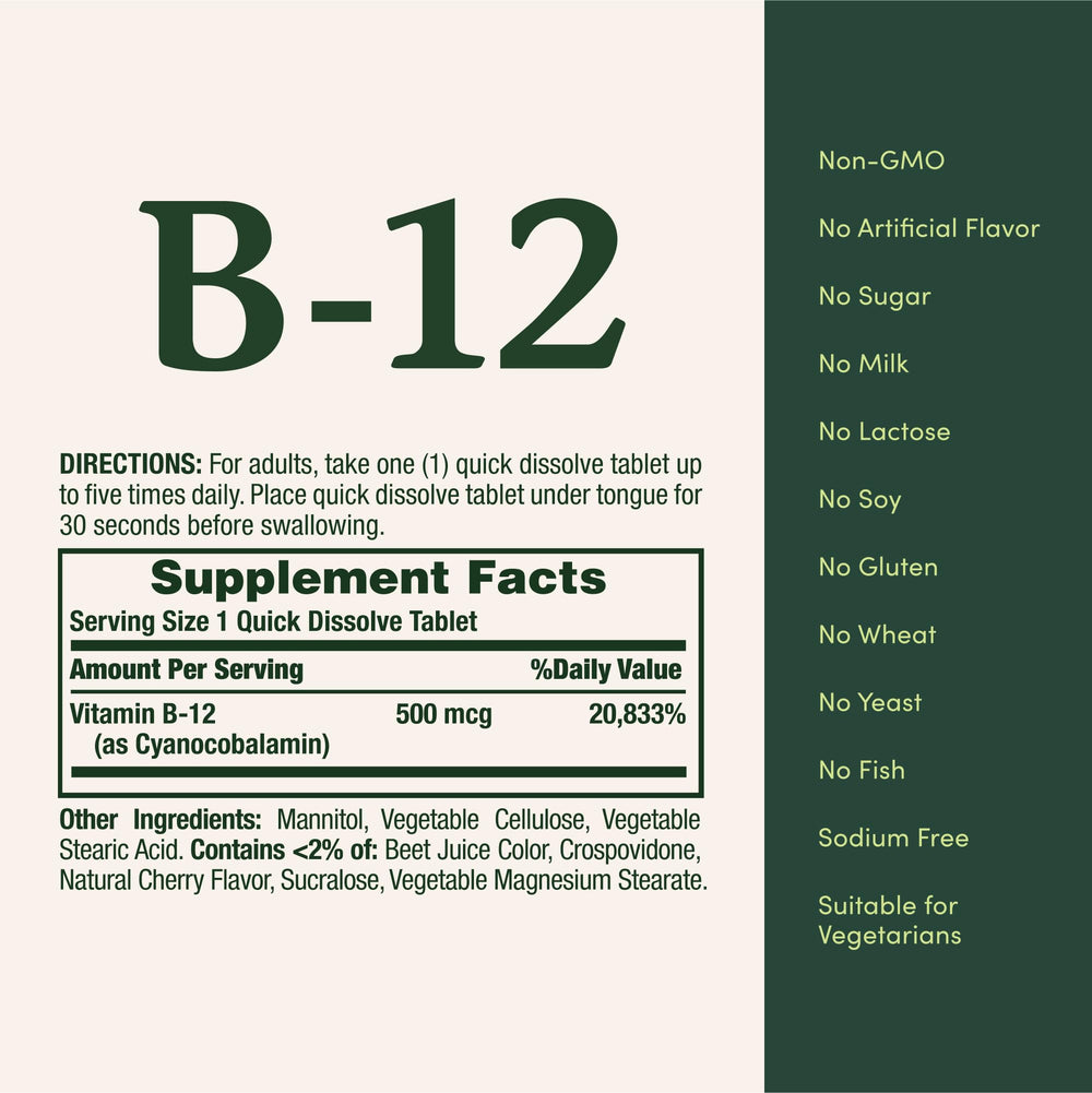 Graphic showing Vitamin B12 benefits for energy metabolism and nervous system health