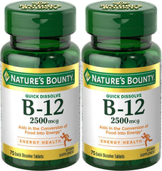 Nature's Bounty B-12 quick dissolve under-tongue with natural cherry flavor for busy days.