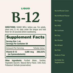 Nature's Bounty B12 gluten-free liquid suitable for restrained diets