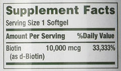 Nature's Bounty Biotin 10,000 mcg 3-pack packaging label