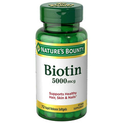 Nature's Bounty Biotin 5,000 mcg capsules bottle 72 count