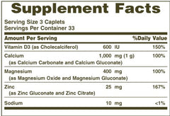Close-up of Nature's Bounty Calcium Magnesium Zinc Caplets